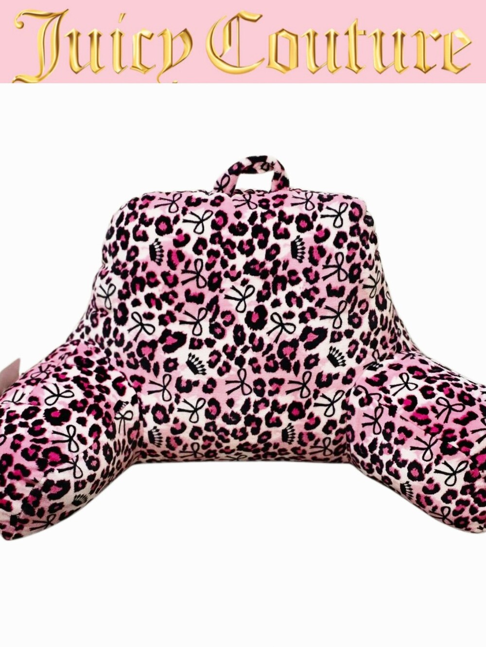 Juicy Couture Home Crowns & Bows Leopord Print Plush Bed Rest w/Cell Pocket